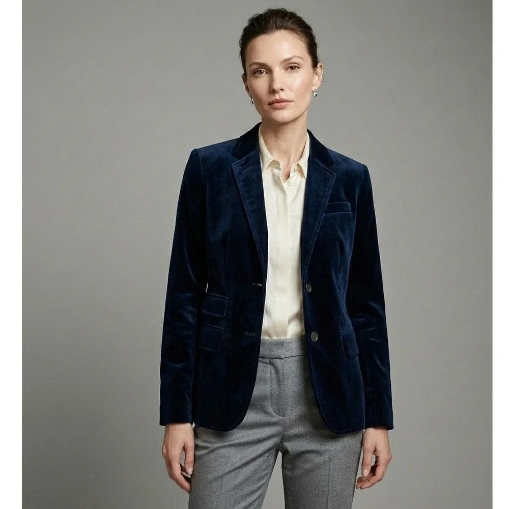 J.Crew Schoolboy Blazer Navy Blue Velvet Petite 0P NWT 05477 Tailored Jacket